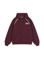 Corteiz Contrast Raglan Full-Zip Heavyweight Hoodie -Red