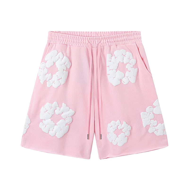Denim Tears Cotton Wreath Graphic Shorts - Pink / Relaxed Streetwear Fit