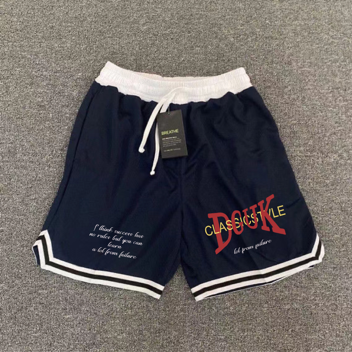 American basketball shorts, quick drying mesh, knee length training pants, striped letters, trendy brand, sports, fitness, running