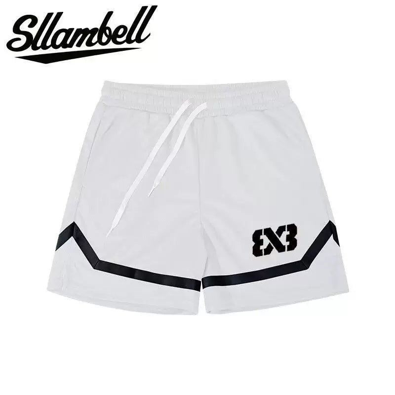 SLLAMBELL co branded 3 × 3 men's American basketball sport quick drying shorts, contrasting colors, not over the knee five quarter shorts, healthy