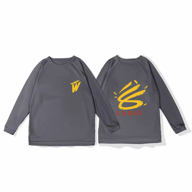Curry's new mesh quick drying sports shoulder long sleeved T-shirt for men's training, American shooting suit for running, breathable autumn and winter
