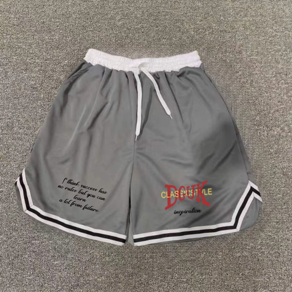 American basketball shorts, quick drying mesh, knee length training pants, striped letters, trendy brand, sports, fitness, running