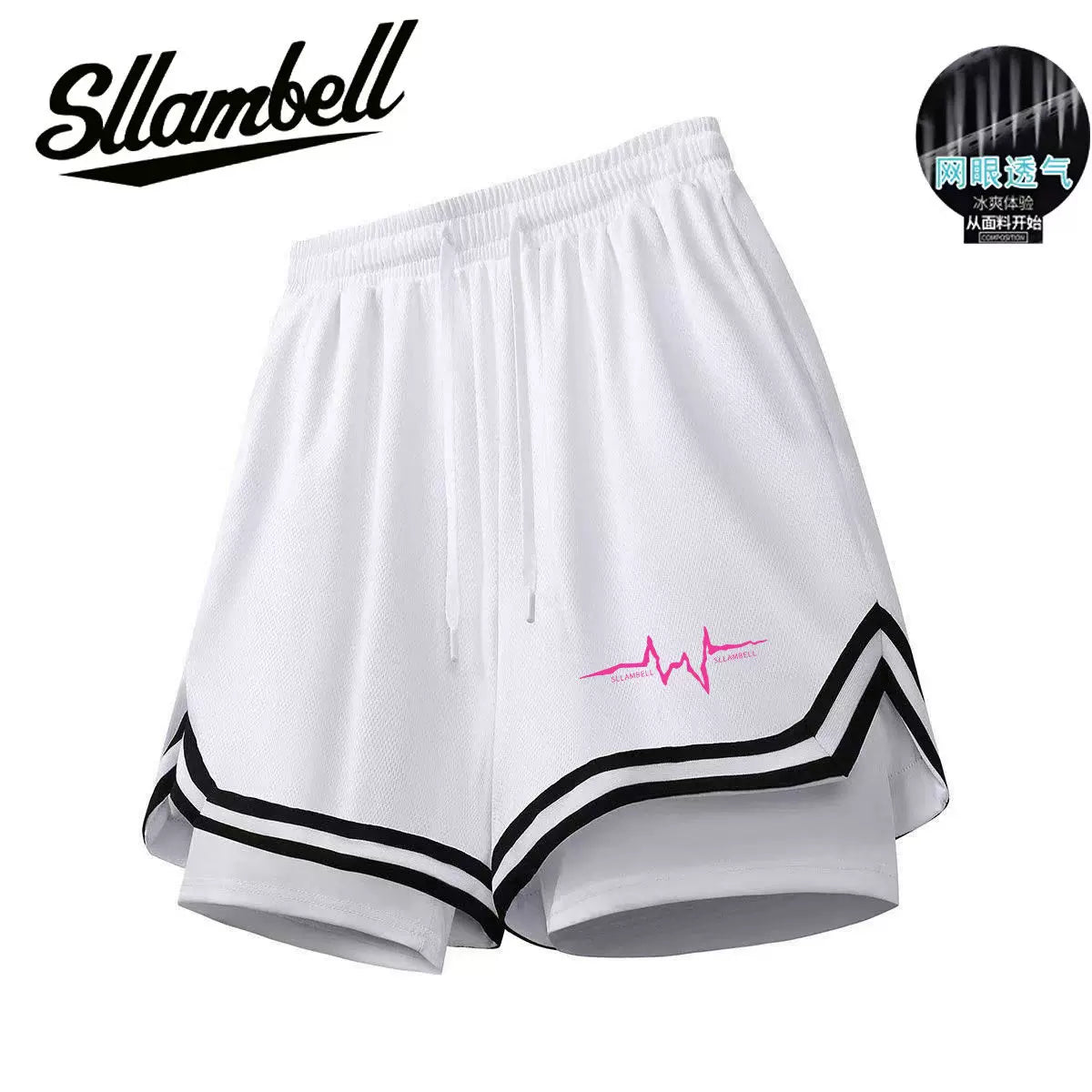 American basketball shorts lined fake two-piece three-point ice silk quick-drying knee-length running fitness training sports men summer