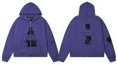 Enfants Riches Déprimés Purple Portrait & Text Zip-Up Hoodie - Purple