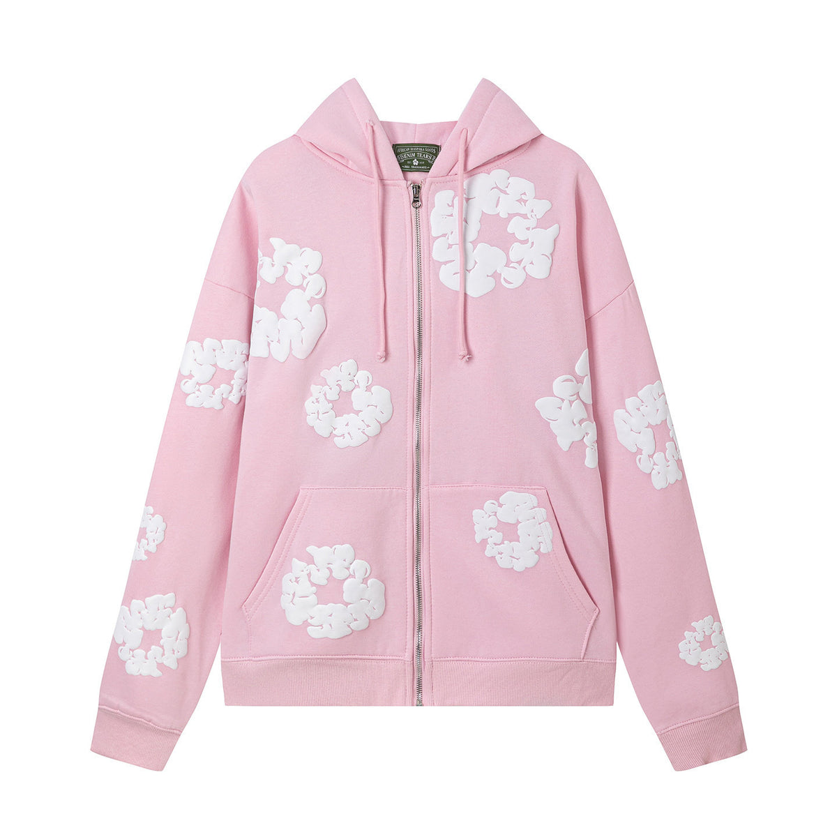 "Denim Tears" Pink Floral Pattern Full-Zip Hoodie