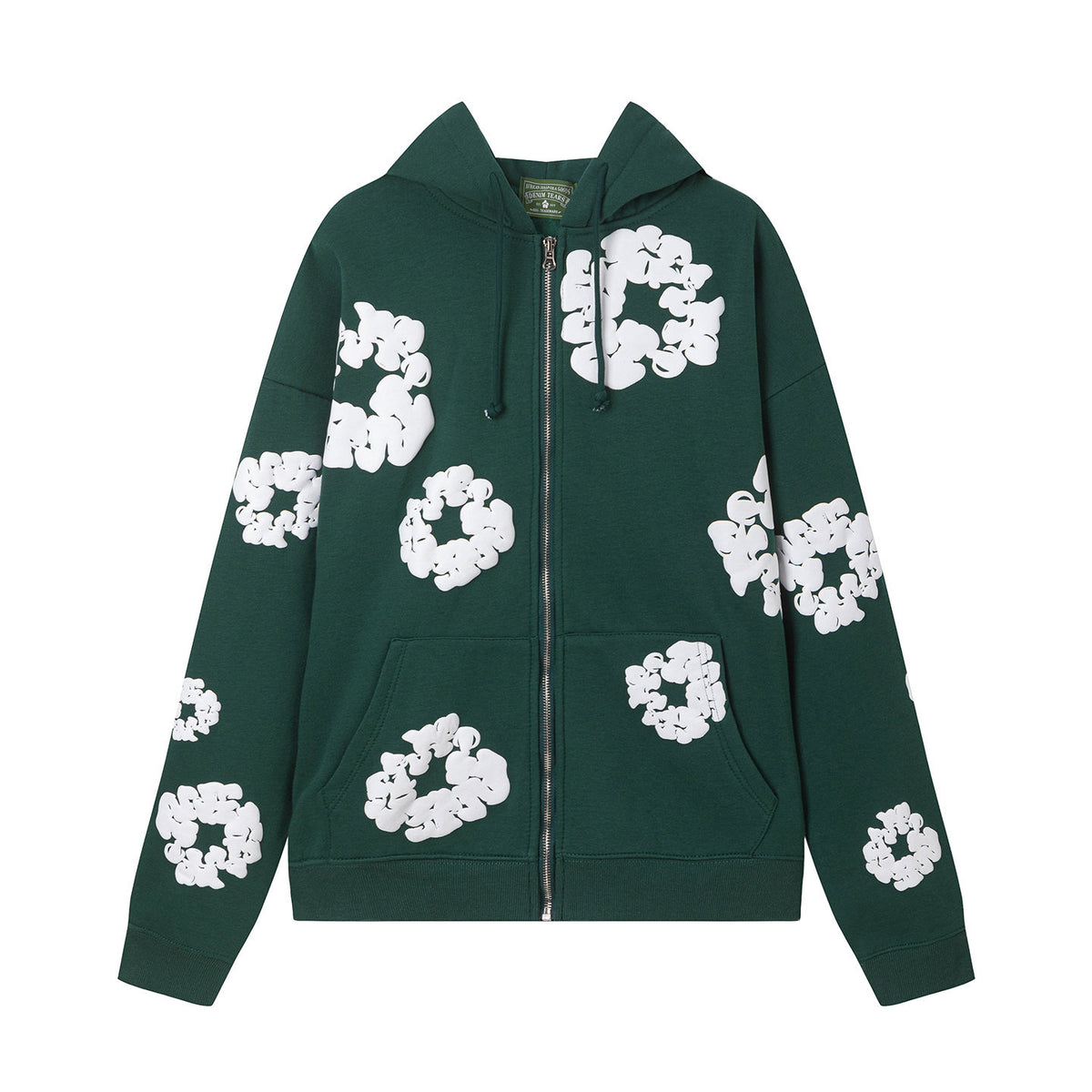 "Denim Tears" Dark Green Floral Pattern Full-Zip Hoodie