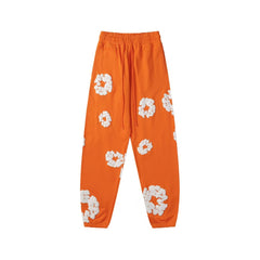 "Denim Tears" Orange Floral Pattern Oversized Sweatpants