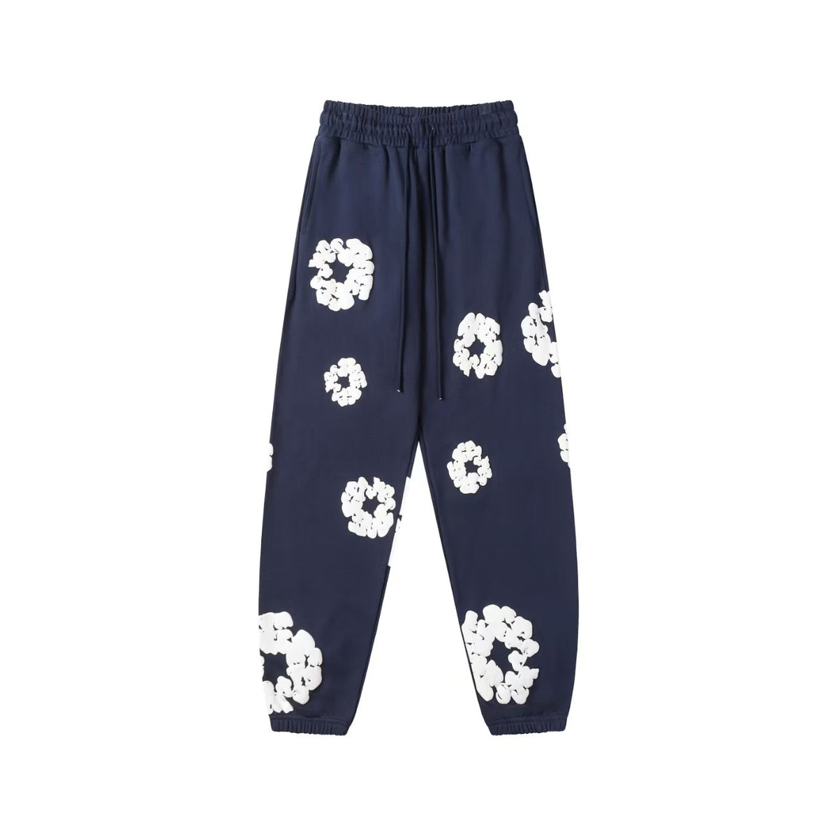 "Denim Tears" Navy Blue Floral Pattern Oversized Sweatpants