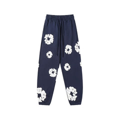 "Denim Tears" Navy Blue Floral Pattern Oversized Sweatpants