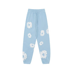 "Denim Tears" Light Blue Floral Pattern Oversized Sweatpants